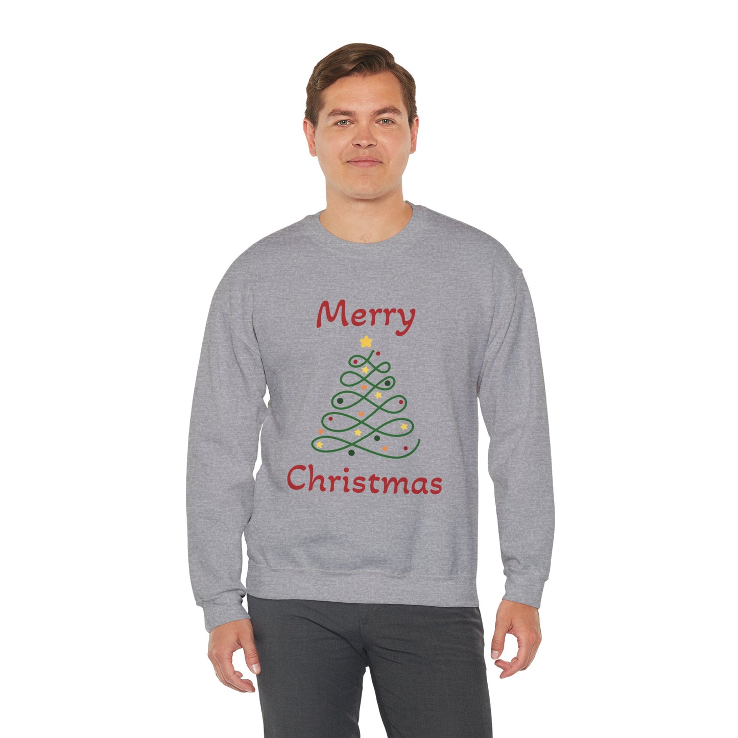 Merry Christmas Ribbon Tree Sweatshirt, Cozy Gift, Holiday Apparel, Winter Fashion, Unisex Crewneck