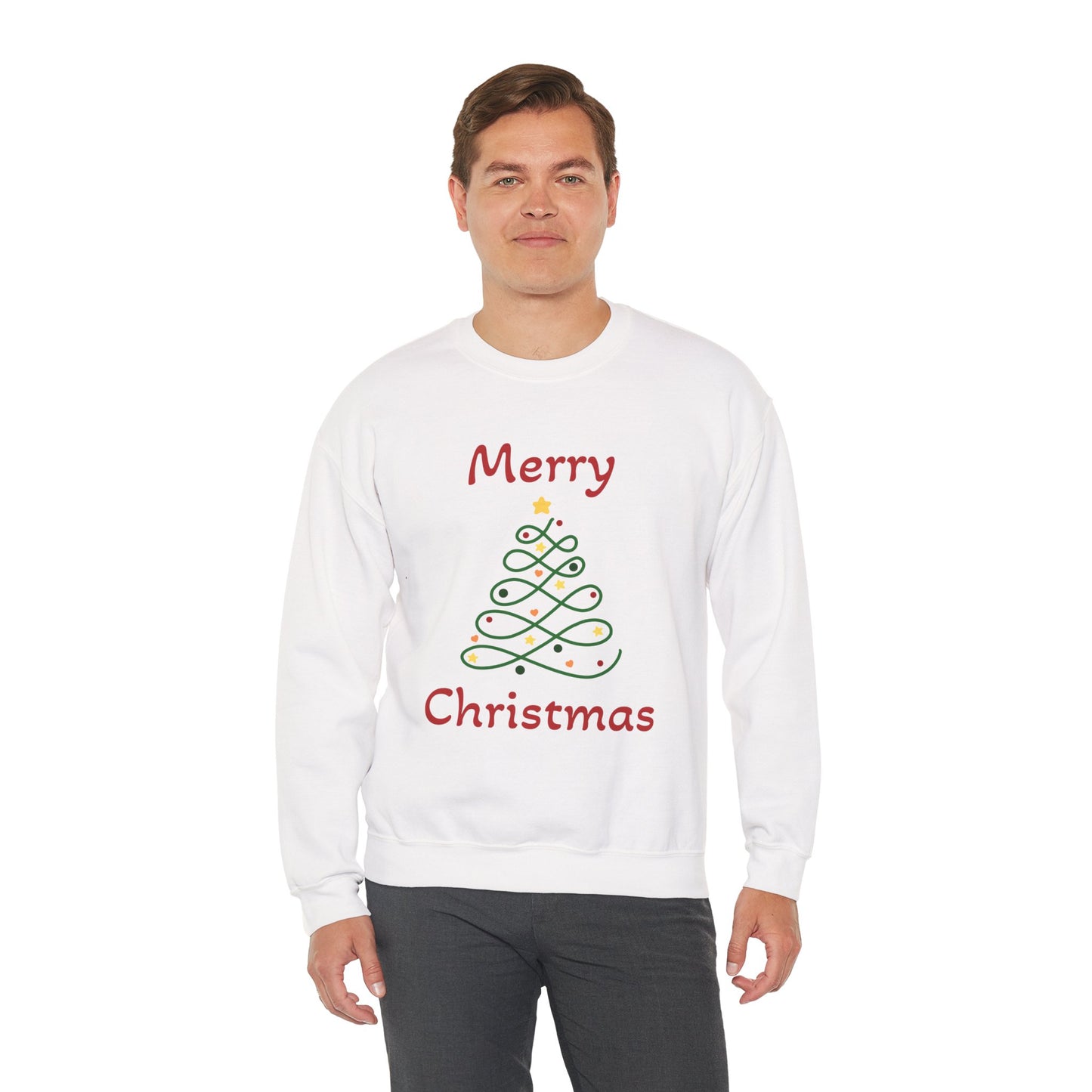 Merry Christmas Ribbon Tree Sweatshirt, Cozy Gift, Holiday Apparel, Winter Fashion, Unisex Crewneck