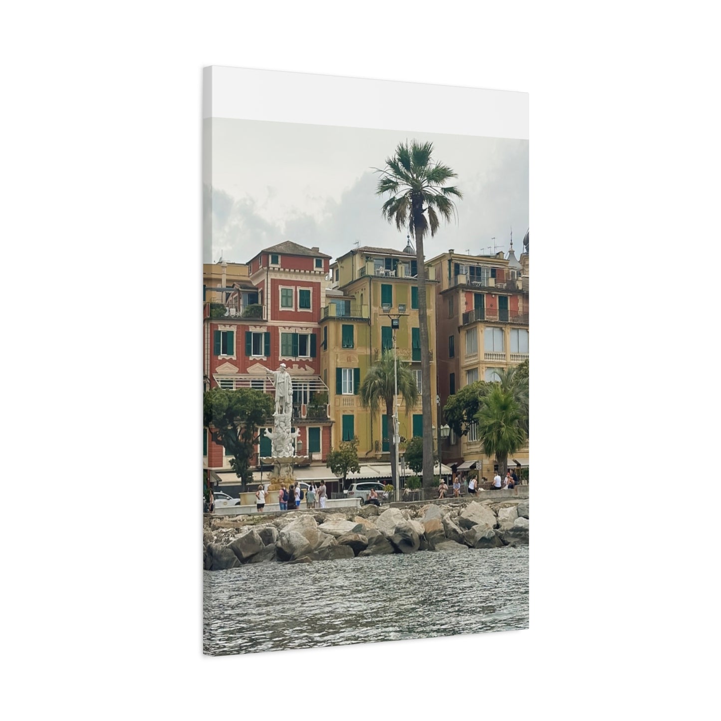 Italian Waterfront Homes - Stretched Matte Canvas Wall Art, Coastal Villa Print, Home Decor, Italain Beach Scene, Interior Design, Gift for Art Lovers