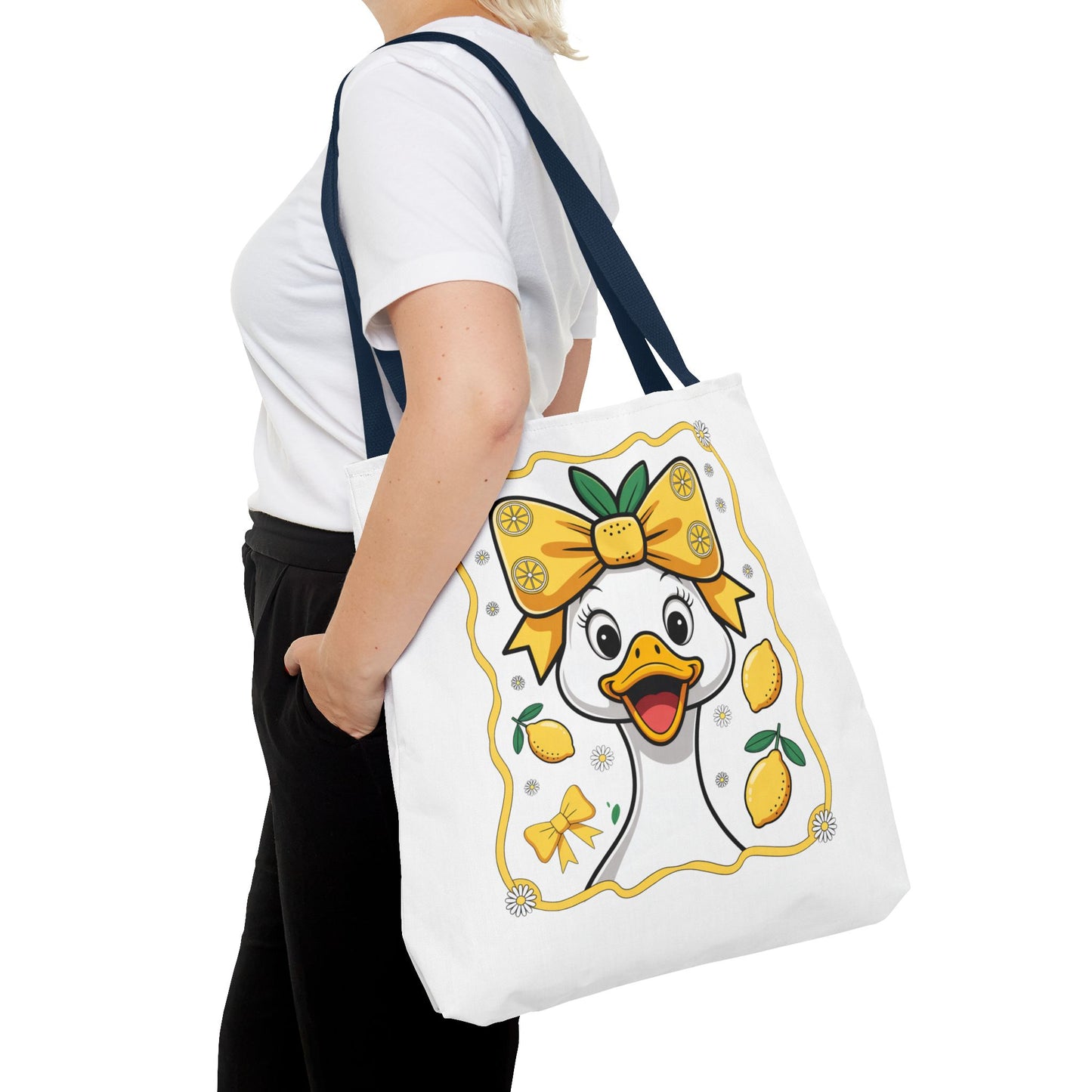 Lemon-Themed Tote Bag, Cute Duck Design Tote, Summer Accessory, Gift for Her, Reusable Shopping Bag, Fun and Functional