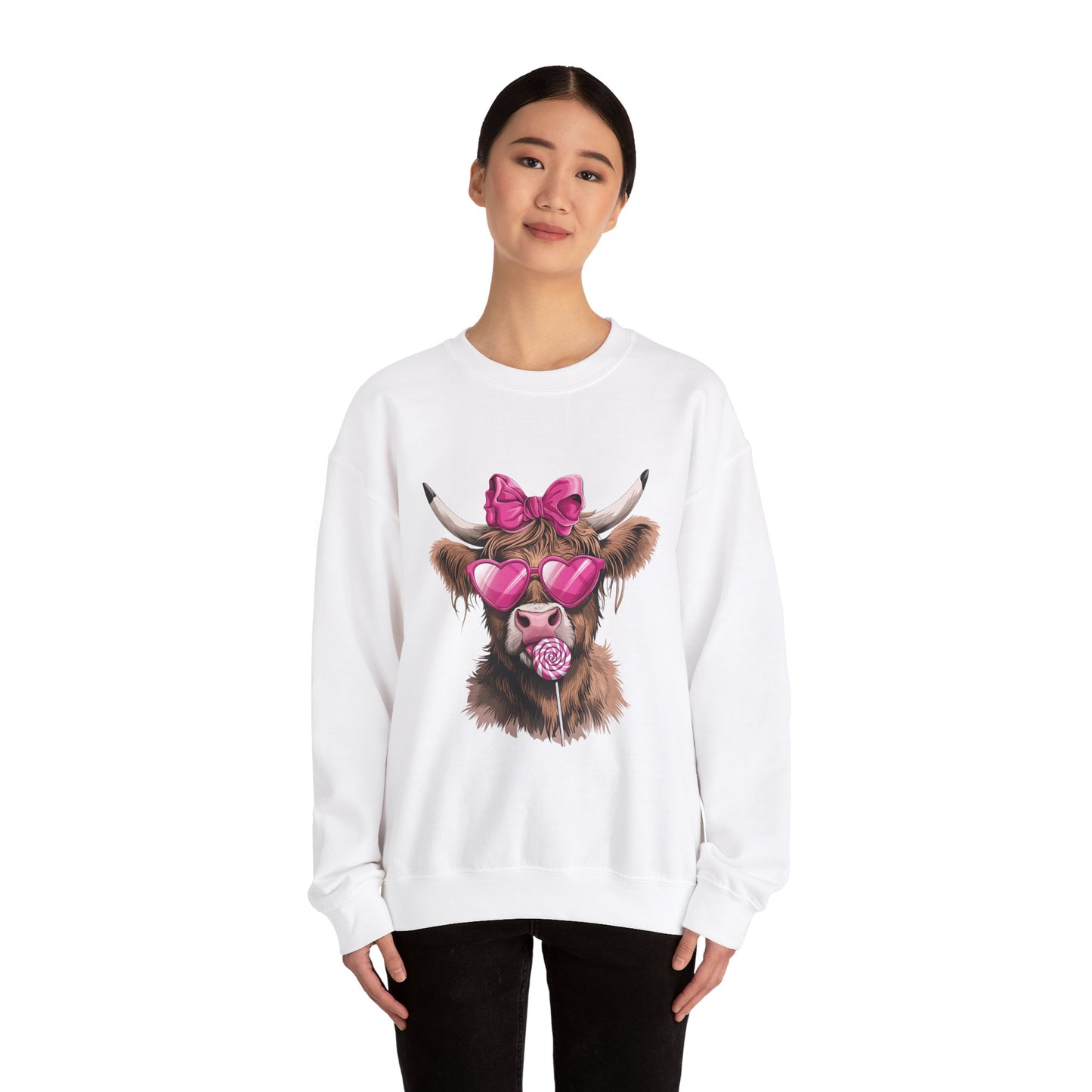 Lollipop Highland Cow with Bow™ Crewneck Sweatshirt