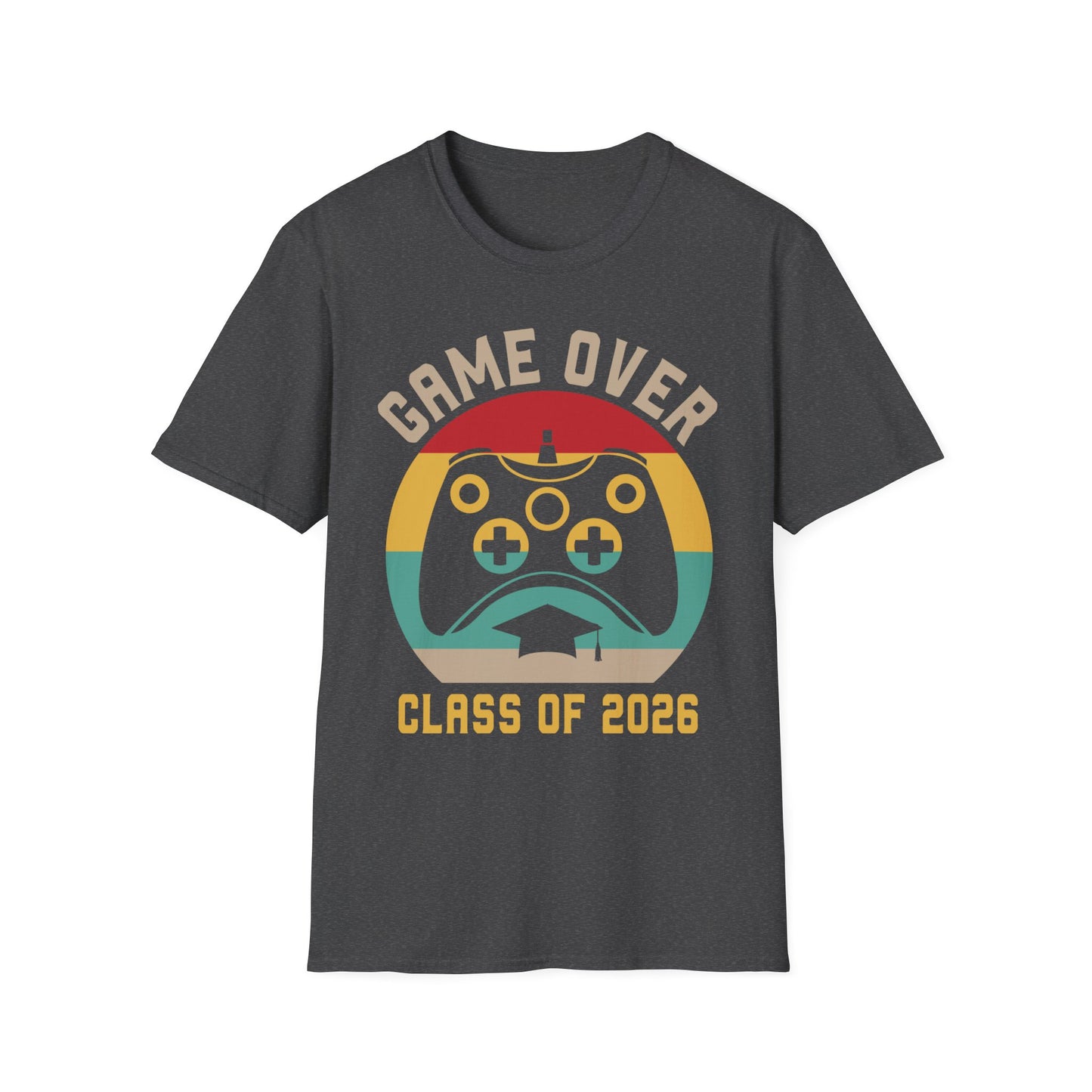 Game Over Class of 2026 Unisex Softstyle T-Shirt | Graduation Gift, Gamer Shirt, Vintage Tee, Fun Class T-Shirt, Unique Apparel