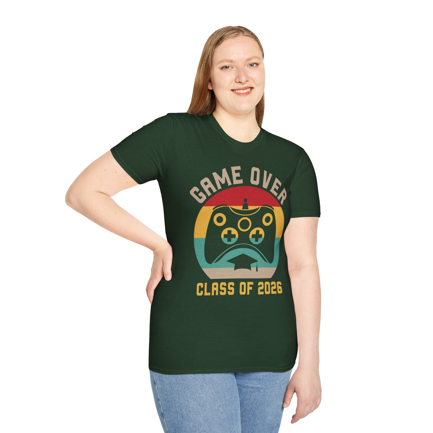 Game Over Class of 2026 Unisex Softstyle T-Shirt | Graduation Gift, Gamer Shirt, Vintage Tee, Fun Class T-Shirt, Unique Apparel