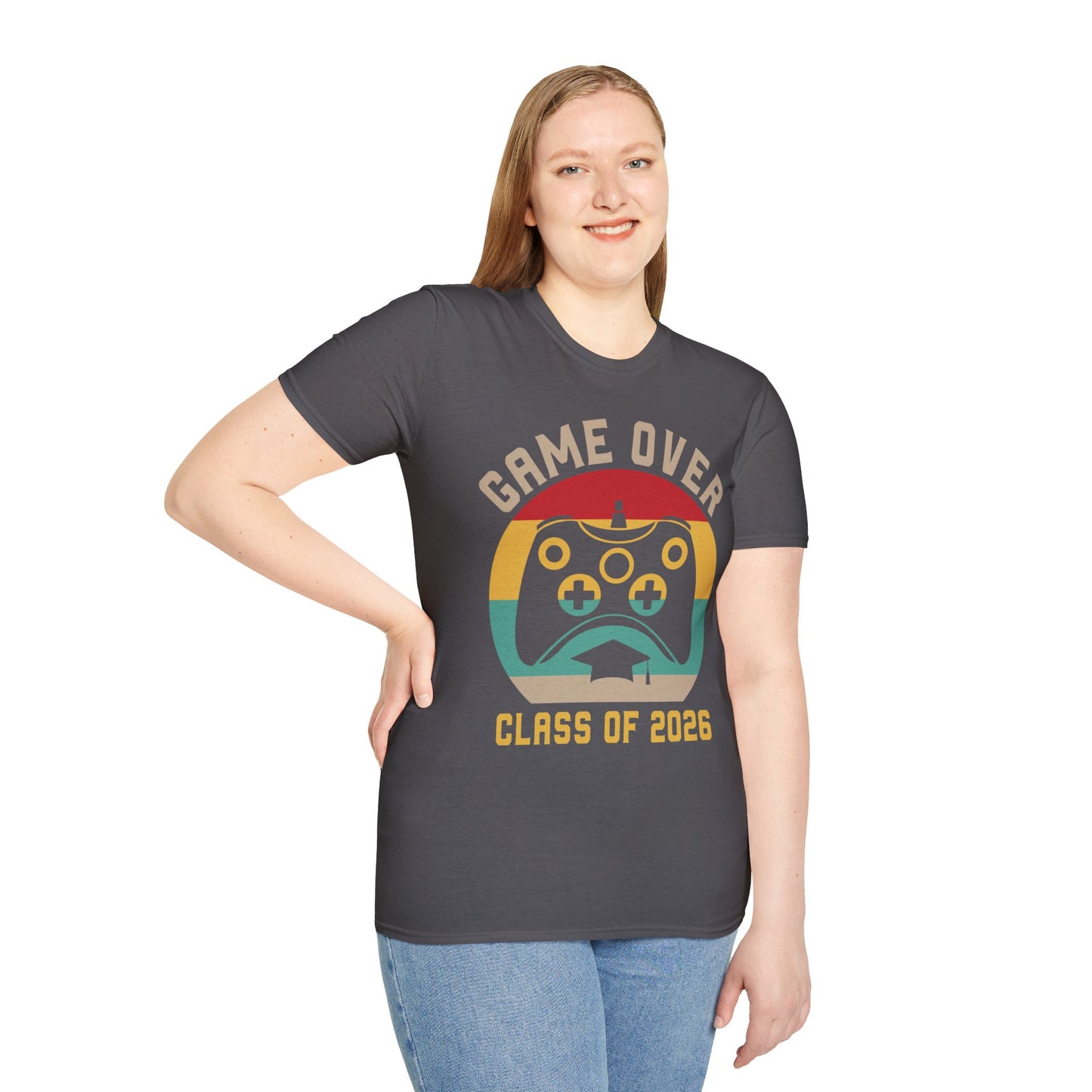 Game Over Class of 2026 Unisex Softstyle T-Shirt | Graduation Gift, Gamer Shirt, Vintage Tee, Fun Class T-Shirt, Unique Apparel