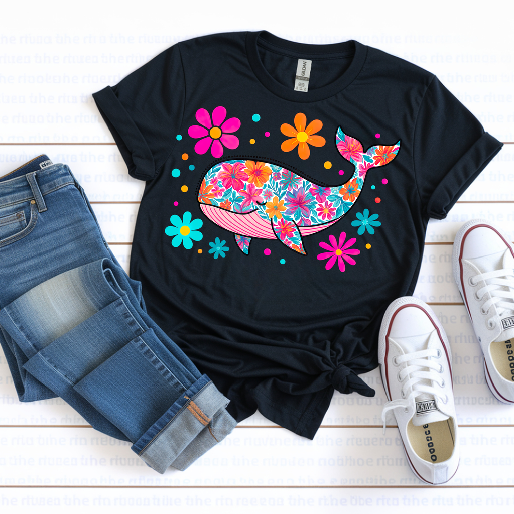 Bright Flora Whale T-Shirts