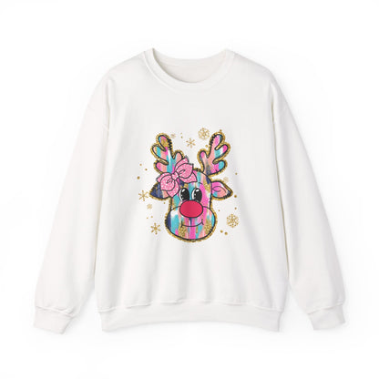 Festive Reindeer Crewneck Sweatshirt, Cozy Holiday Sweatshirt, Christmas Gift, Winter Fashion, Cute Christmas Sweatshirt
