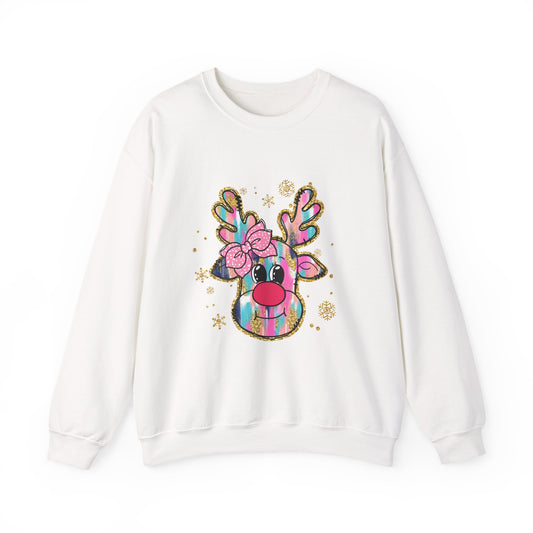Festive Reindeer Crewneck Sweatshirt, Cozy Holiday Sweatshirt, Christmas Gift, Winter Fashion, Cute Christmas Sweatshirt