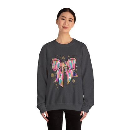 Colorful Bow Graphic Crewneck Sweatshirt, Cozy Winter Sweater, Gift for Her, Holidays, Casual Fashion