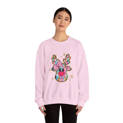 Festive Reindeer Crewneck Sweatshirt, Cozy Holiday Sweatshirt, Christmas Gift, Winter Fashion, Cute Christmas Sweatshirt
