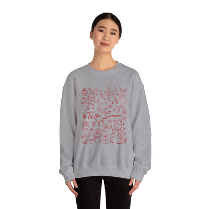 Red - Christmas Doodle Line Festive Winter Crewneck Sweatshirt – Cozy Holiday Apparel for All Occasions, Perfect Gift for Christmas, Family Gatherings, Casual Outings