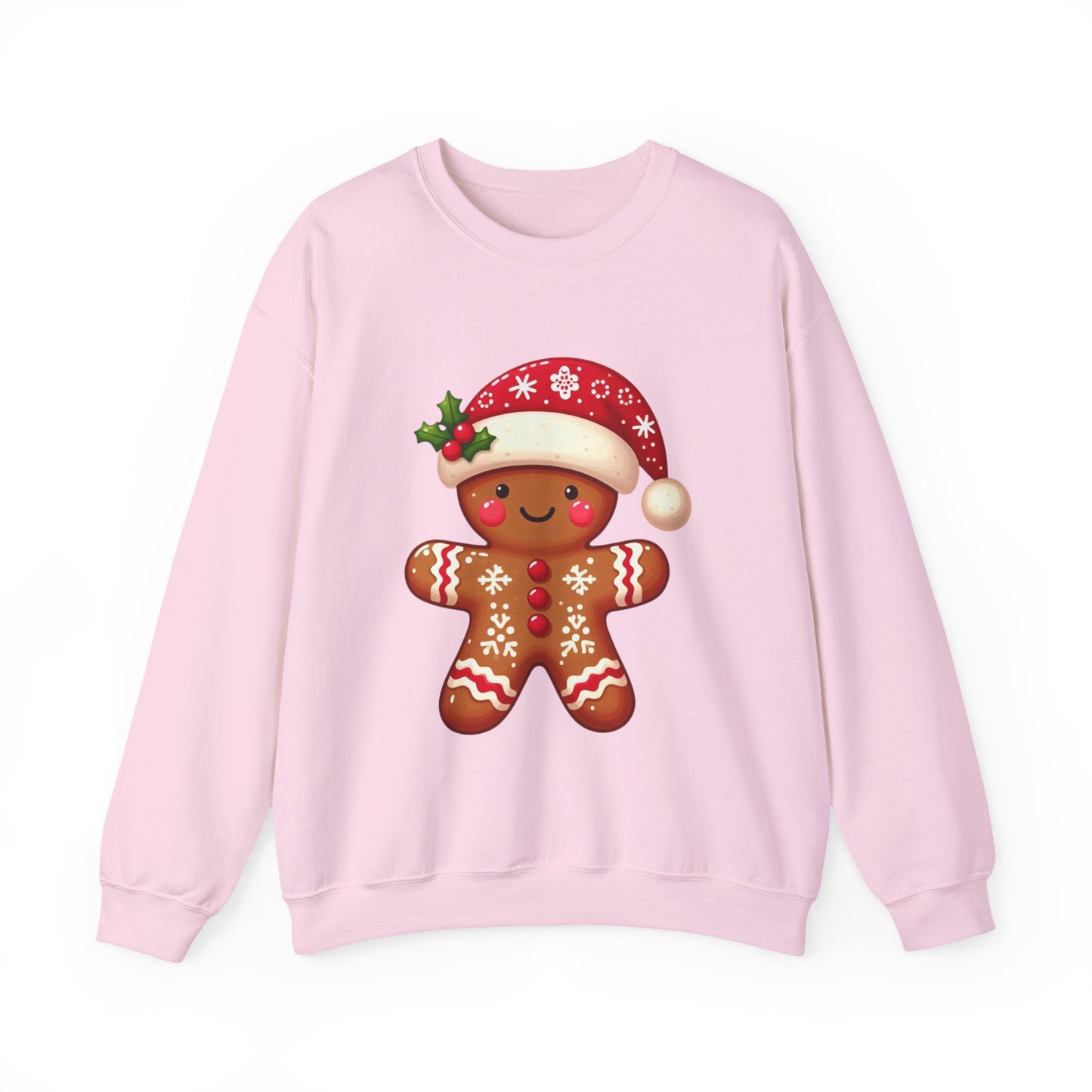 Holiday Gingerbread Man Crewneck Sweatshirt with Santa Hat Design
