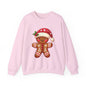 Holiday Gingerbread Man Crewneck Sweatshirt with Santa Hat Design