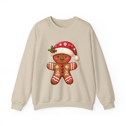 Holiday Gingerbread Man Crewneck Sweatshirt with Santa Hat Design