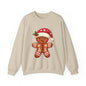 Holiday Gingerbread Man Crewneck Sweatshirt with Santa Hat Design