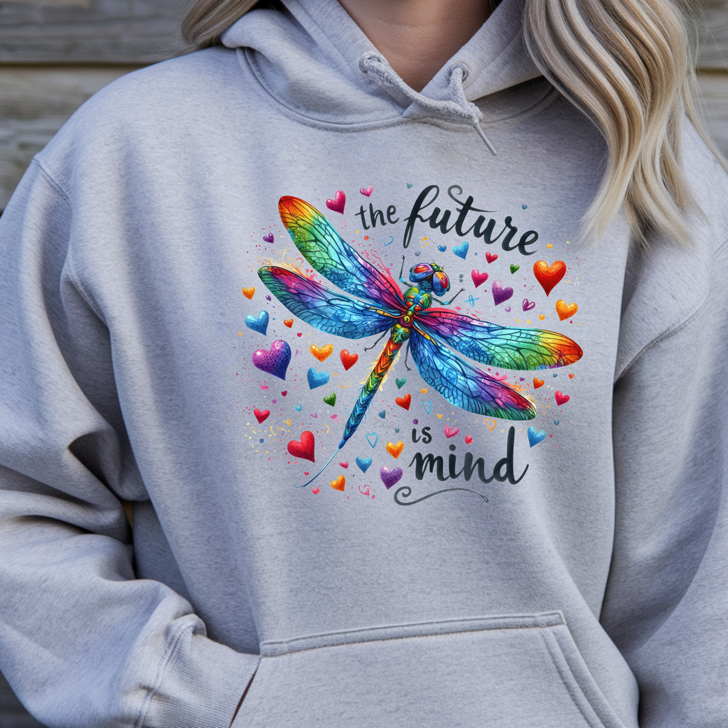 Inspirational Dragonfly Hoodie – “The Future is Mind”