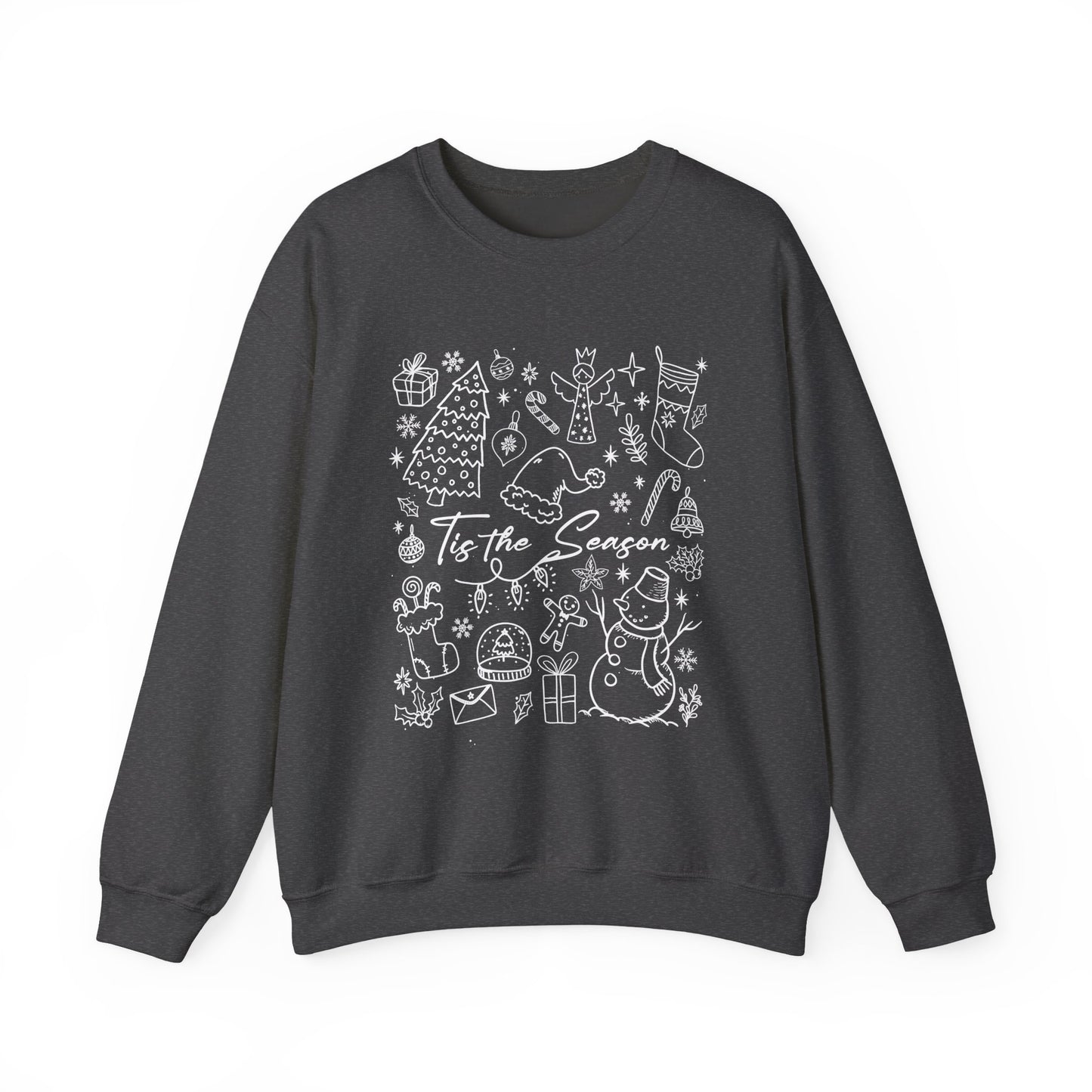 White- Christmas Doodle Line Festive Crewneck Sweatshirt, Cozy Holiday Sweatshirt, Perfect for Christmas, Seasonal Gift, Winter Wear