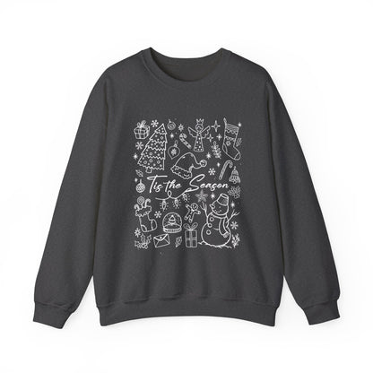 White- Christmas Doodle Line Festive Crewneck Sweatshirt, Cozy Holiday Sweatshirt, Perfect for Christmas, Seasonal Gift, Winter Wear