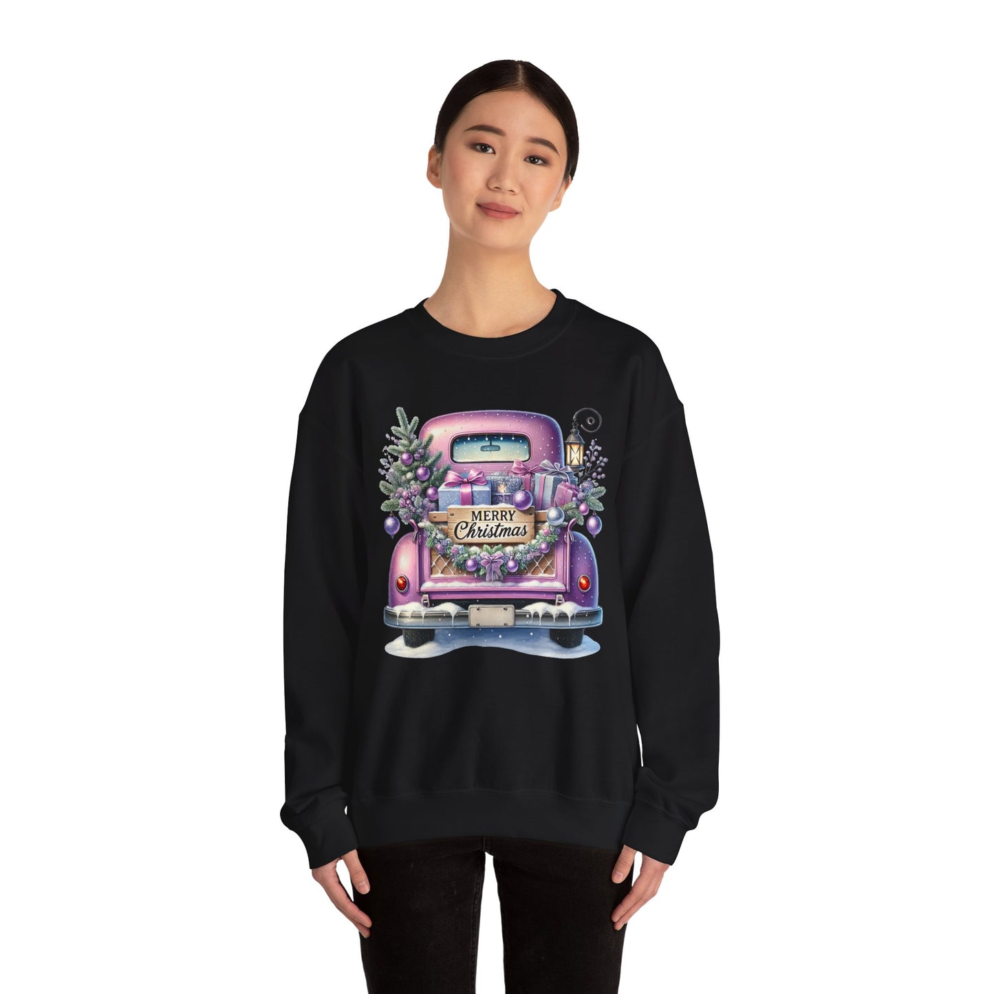 Merry Christmas Truck Sweatshirt, Cozy Crewneck for Holiday Celebrations, Unisex Christmas Apparel, Gift for Friends & Family, Winter Fashion