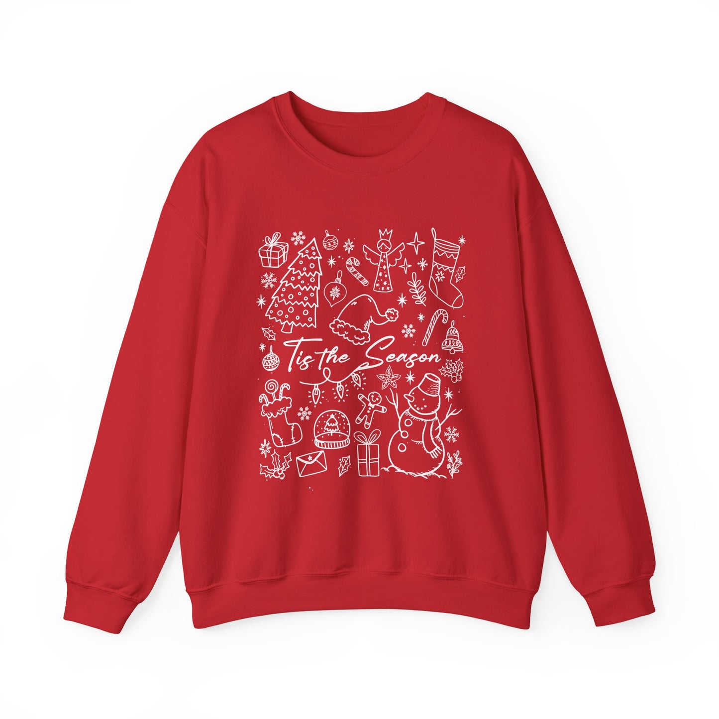 White- Christmas Doodle Line Festive Crewneck Sweatshirt, Cozy Holiday Sweatshirt, Perfect for Christmas, Seasonal Gift, Winter Wear