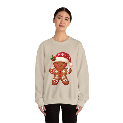 Holiday Gingerbread Man Crewneck Sweatshirt with Santa Hat Design