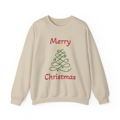 Merry Christmas Ribbon Tree Sweatshirt, Cozy Gift, Holiday Apparel, Winter Fashion, Unisex Crewneck