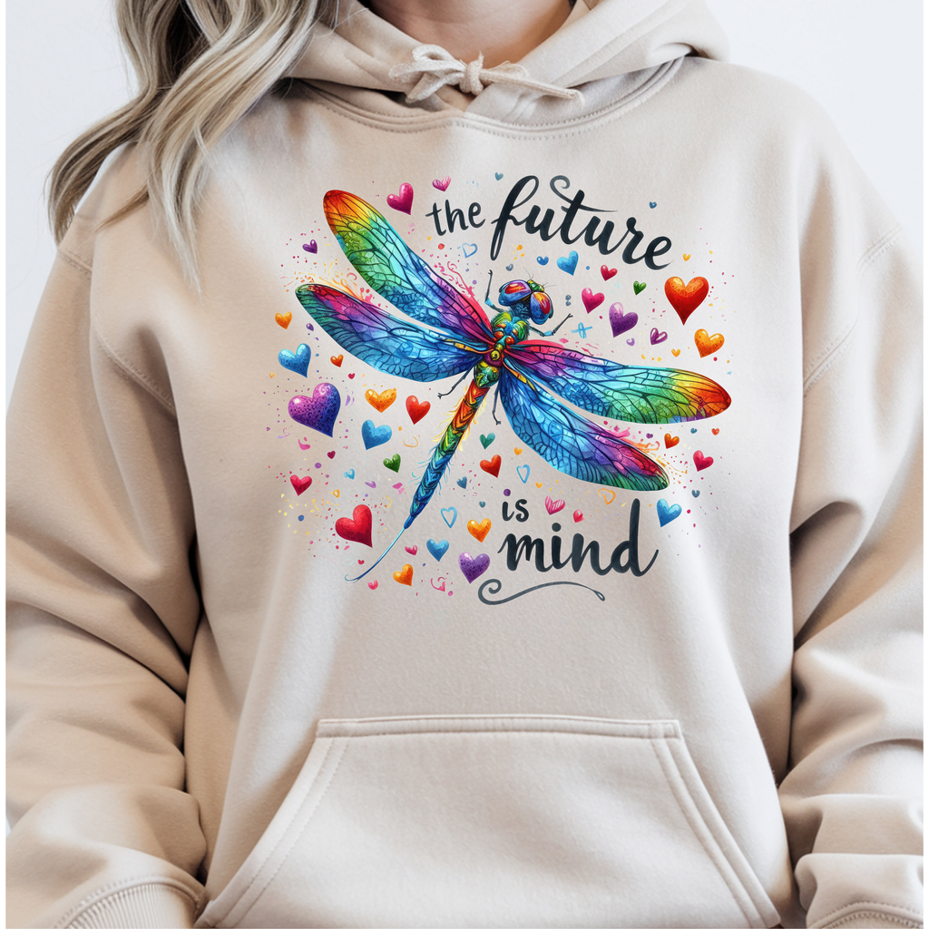 Inspirational Dragonfly Hoodie – “The Future is Mind”