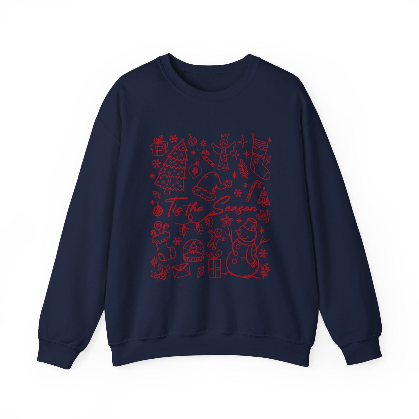 Red - Christmas Doodle Line Festive Winter Crewneck Sweatshirt – Cozy Holiday Apparel for All Occasions, Perfect Gift for Christmas, Family Gatherings, Casual Outings