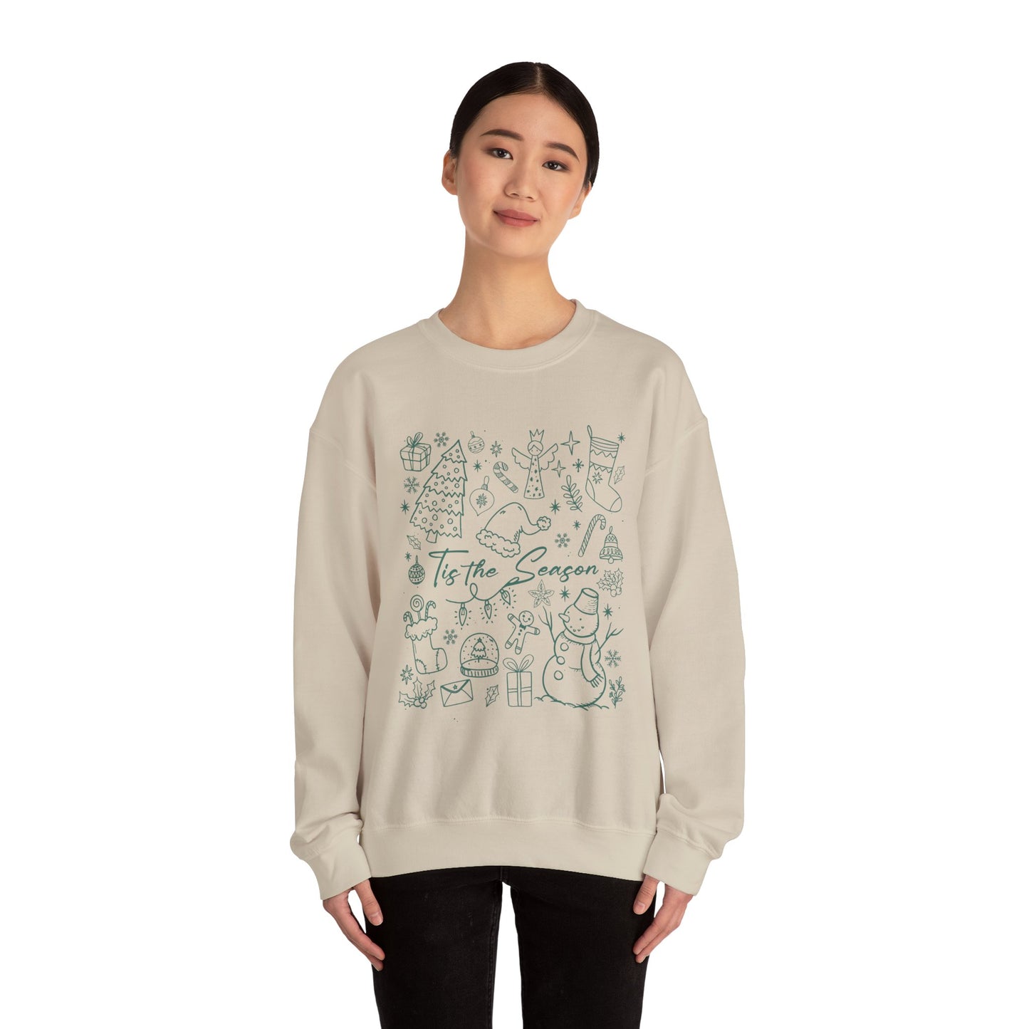 Christmas Doodle Line Festive Winter Crewneck Sweatshirt – Cozy Holiday Apparel for All Occasions, Perfect Gift for Christmas, Family Gatherings, Casual Outings