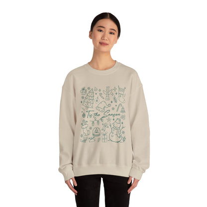 Christmas Doodle Line Festive Winter Crewneck Sweatshirt – Cozy Holiday Apparel for All Occasions, Perfect Gift for Christmas, Family Gatherings, Casual Outings