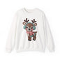 Cute Crochet Look Reindeer Crewneck Sweatshirt, Cozy Winter Apparel, Holiday Gift, Unisex Sweater, Christmas Sweater, Perfect for Family Gatherings