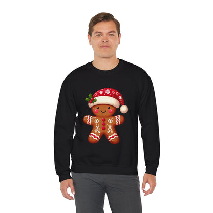 Holiday Gingerbread Man Crewneck Sweatshirt with Santa Hat Design