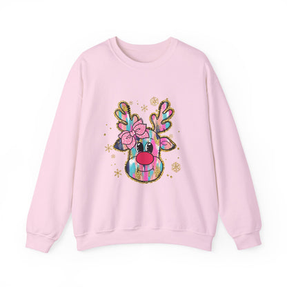 Festive Reindeer Crewneck Sweatshirt, Cozy Holiday Sweatshirt, Christmas Gift, Winter Fashion, Cute Christmas Sweatshirt
