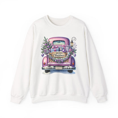Merry Christmas Truck Sweatshirt, Cozy Crewneck for Holiday Celebrations, Unisex Christmas Apparel, Gift for Friends & Family, Winter Fashion