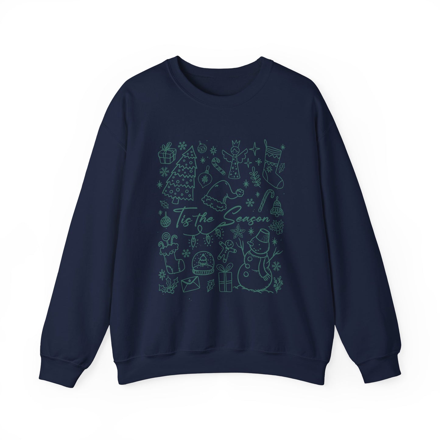 Christmas Doodle Line Festive Winter Crewneck Sweatshirt – Cozy Holiday Apparel for All Occasions, Perfect Gift for Christmas, Family Gatherings, Casual Outings