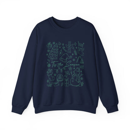 Christmas Doodle Line Festive Winter Crewneck Sweatshirt – Cozy Holiday Apparel for All Occasions, Perfect Gift for Christmas, Family Gatherings, Casual Outings