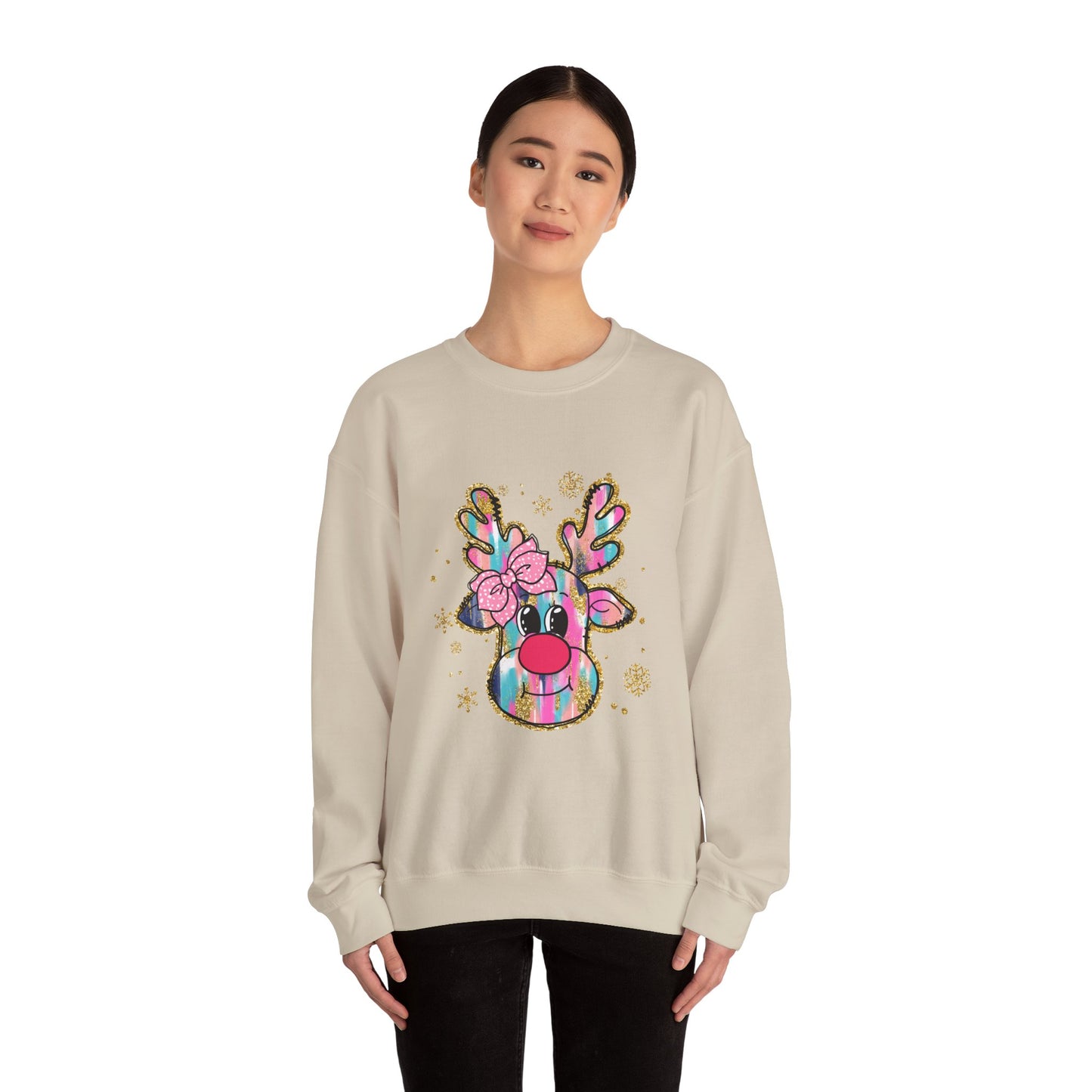 Festive Reindeer Crewneck Sweatshirt, Cozy Holiday Sweatshirt, Christmas Gift, Winter Fashion, Cute Christmas Sweatshirt