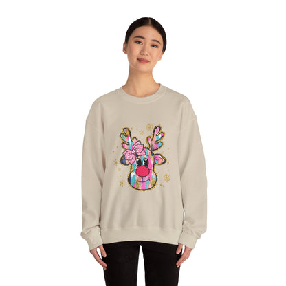 Festive Reindeer Crewneck Sweatshirt, Cozy Holiday Sweatshirt, Christmas Gift, Winter Fashion, Cute Christmas Sweatshirt