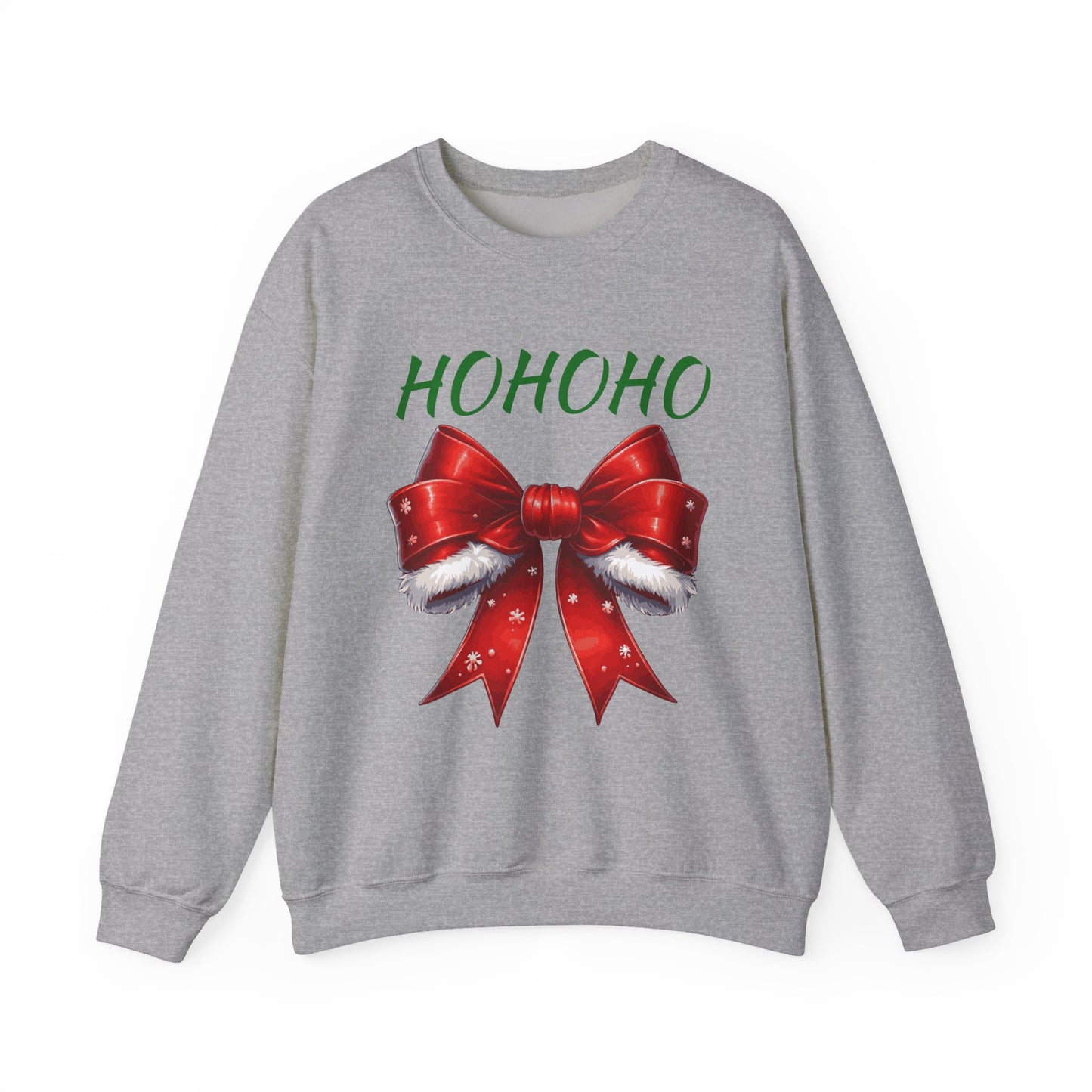 HO HO HO SANTA Bow Crewneck Sweatshirt, Holiday Gift, Cute Winter Sweatshirt, Unisex Christmas Apparel, Cozy Seasonal Fashion