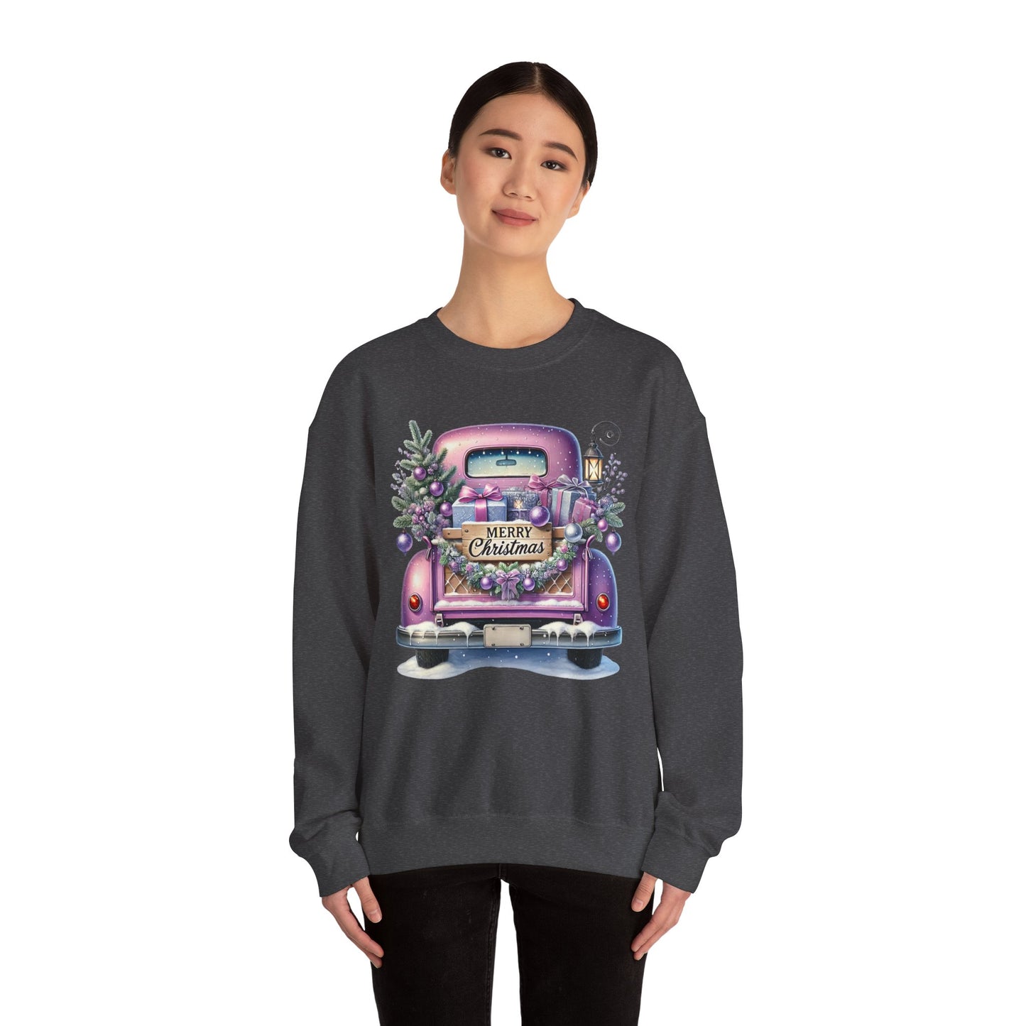 Merry Christmas Truck Sweatshirt, Cozy Crewneck for Holiday Celebrations, Unisex Christmas Apparel, Gift for Friends & Family, Winter Fashion