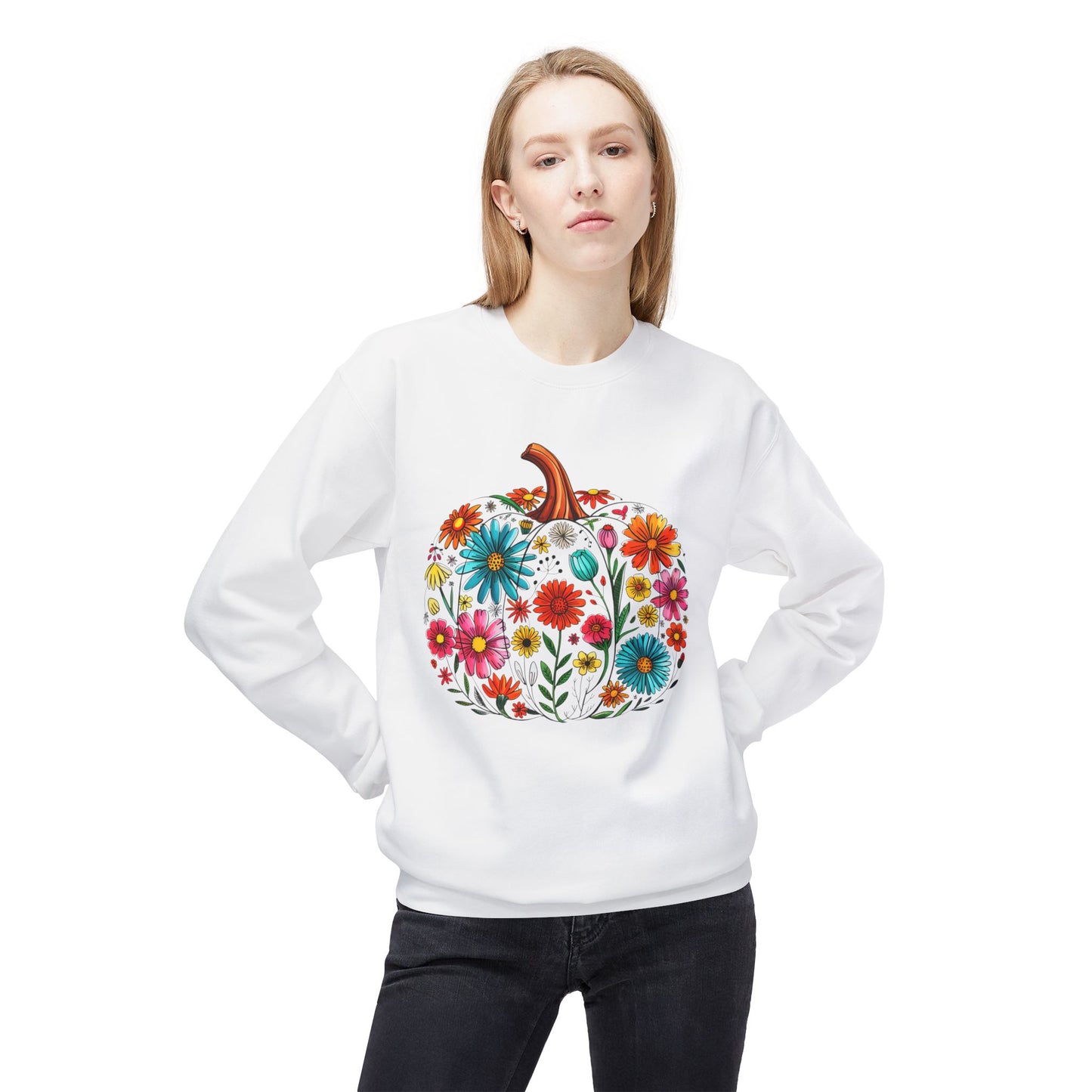 Floral Pumpkin Sweatshirt for Cozy Autumn Vibes, Unisex Fleece Crewneck, Perfect for Fall Celebrations, Gift for Halloween, [...]