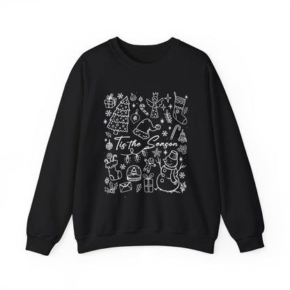 White- Christmas Doodle Line Festive Crewneck Sweatshirt, Cozy Holiday Sweatshirt, Perfect for Christmas, Seasonal Gift, Winter Wear