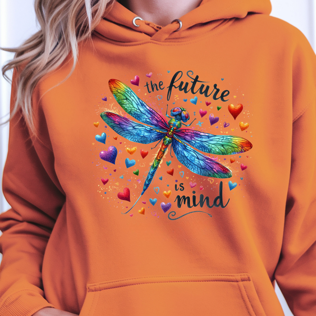 Inspirational Dragonfly Hoodie – “The Future is Mind”
