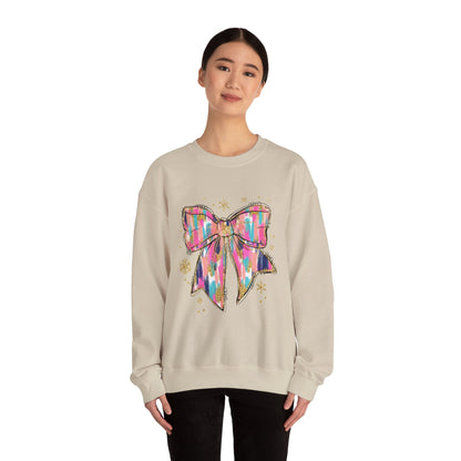 Colorful Bow Graphic Crewneck Sweatshirt, Cozy Winter Sweater, Gift for Her, Holidays, Casual Fashion