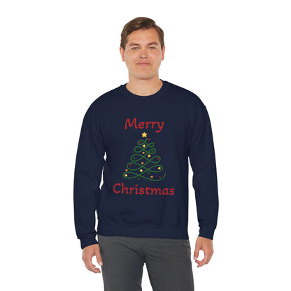 Merry Christmas Ribbon Tree Sweatshirt, Cozy Gift, Holiday Apparel, Winter Fashion, Unisex Crewneck