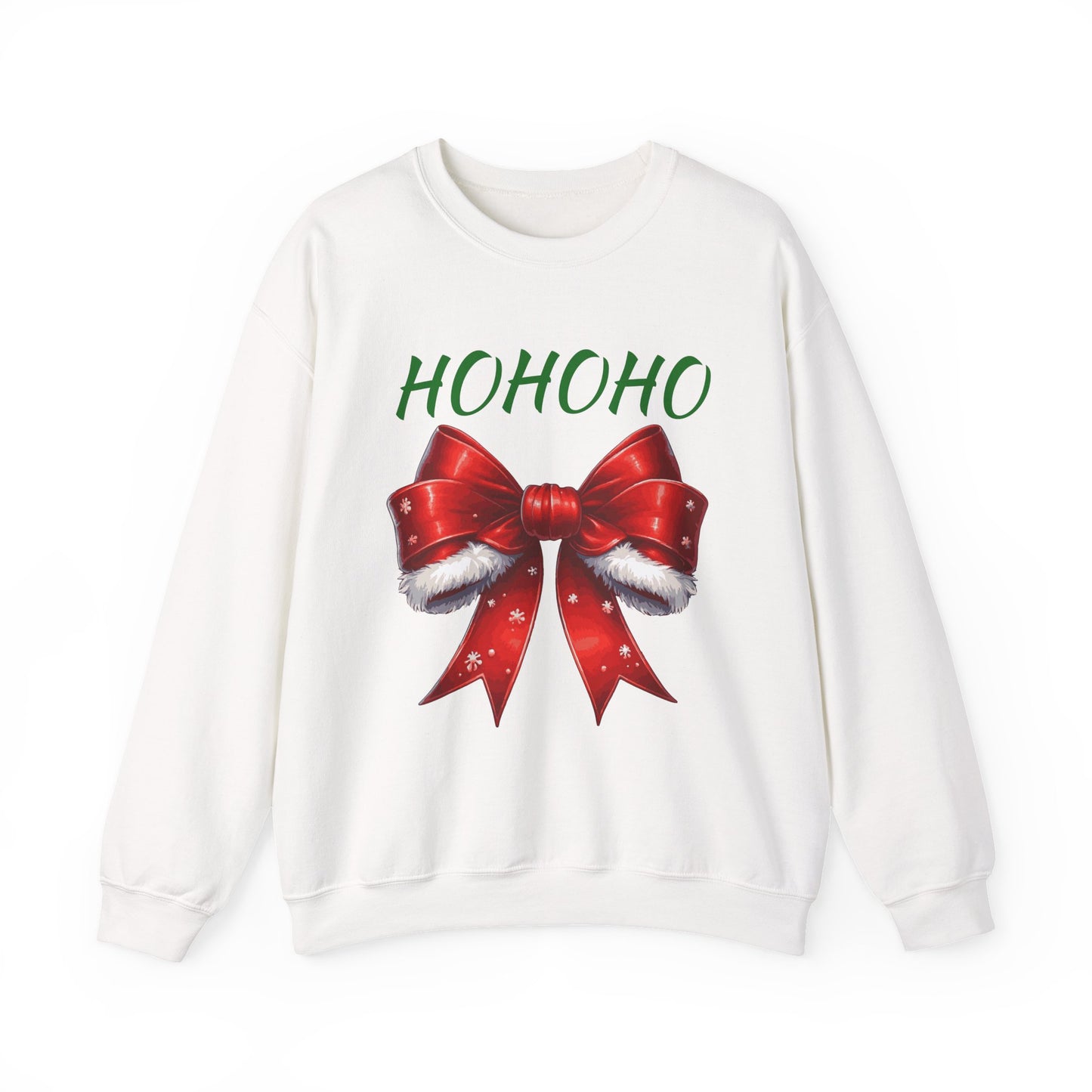HO HO HO SANTA Bow Crewneck Sweatshirt, Holiday Gift, Cute Winter Sweatshirt, Unisex Christmas Apparel, Cozy Seasonal Fashion