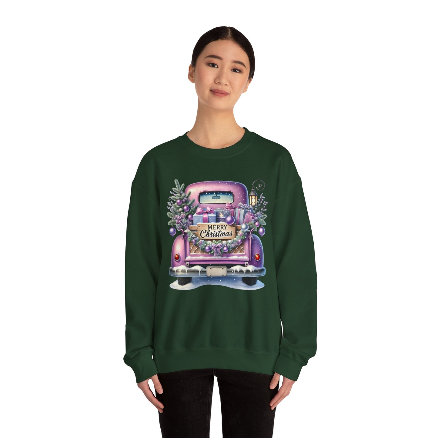 Merry Christmas Truck Sweatshirt, Cozy Crewneck for Holiday Celebrations, Unisex Christmas Apparel, Gift for Friends & Family, Winter Fashion