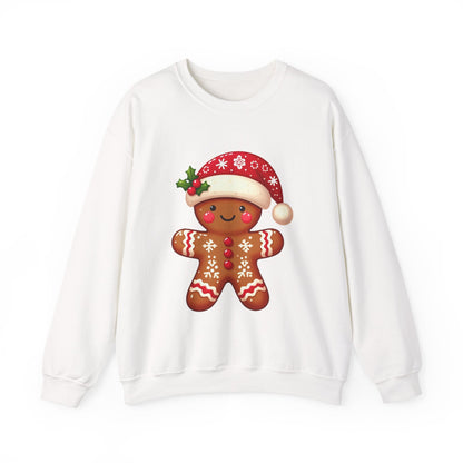 Holiday Gingerbread Man Crewneck Sweatshirt with Santa Hat Design