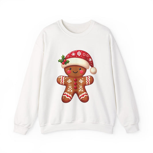 Holiday Gingerbread Man Crewneck Sweatshirt with Santa Hat Design
