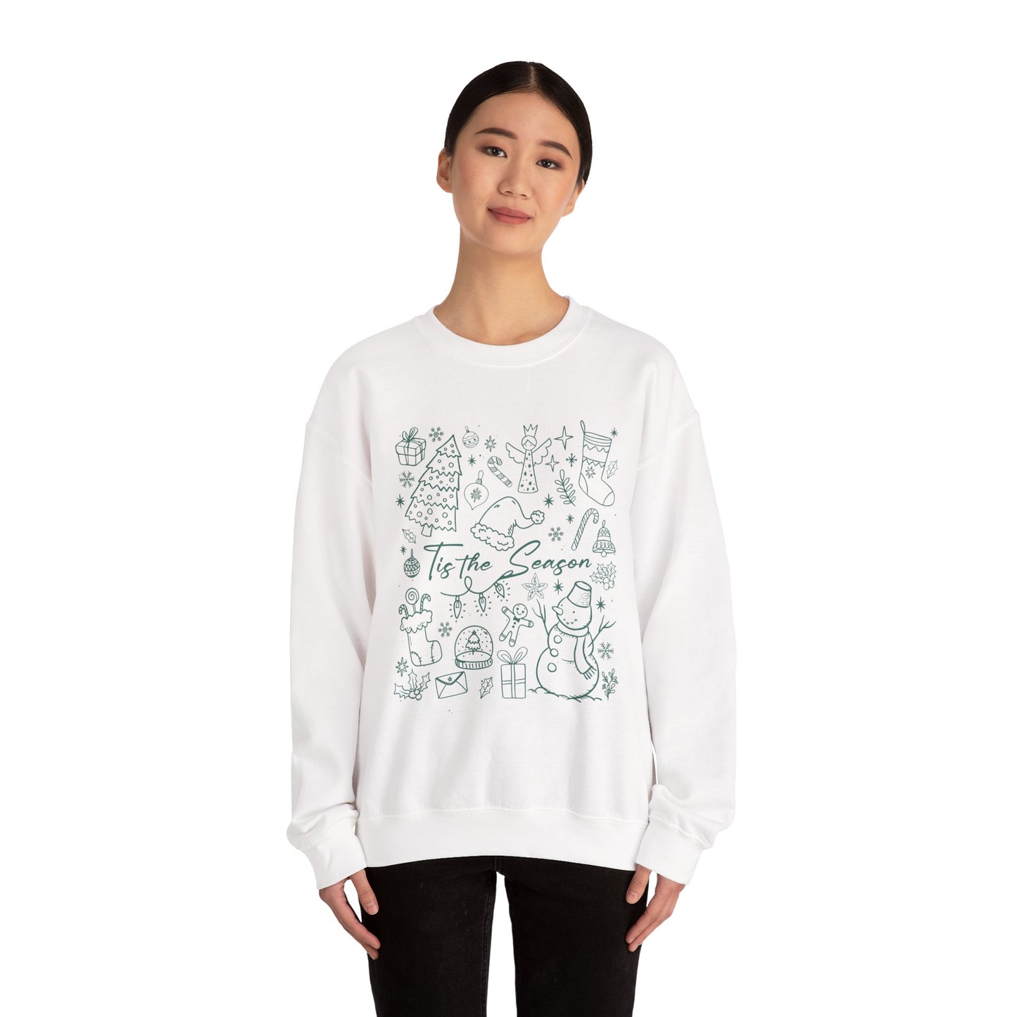 Christmas Doodle Line Festive Winter Crewneck Sweatshirt – Cozy Holiday Apparel for All Occasions, Perfect Gift for Christmas, Family Gatherings, Casual Outings