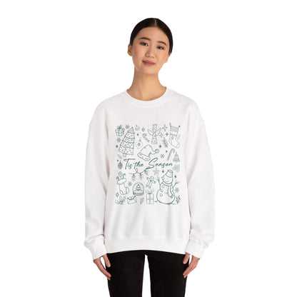 Christmas Doodle Line Festive Winter Crewneck Sweatshirt – Cozy Holiday Apparel for All Occasions, Perfect Gift for Christmas, Family Gatherings, Casual Outings